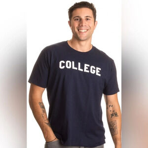 Animal House Retro Unisex “College” Drinking 70s Tee in Navy Size XL